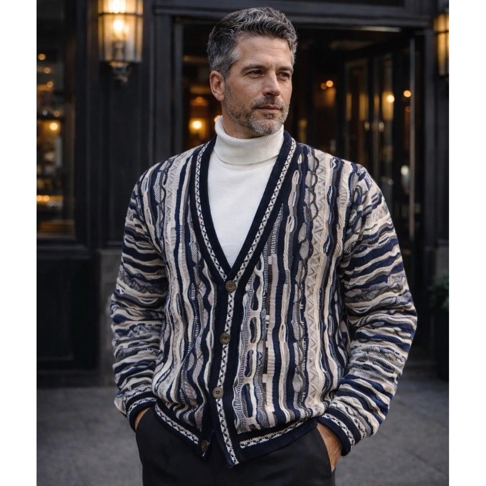 Tundra Canada Bachrach XL Textured Cardigan Sweater Coogi Style Biggie VTG 90s